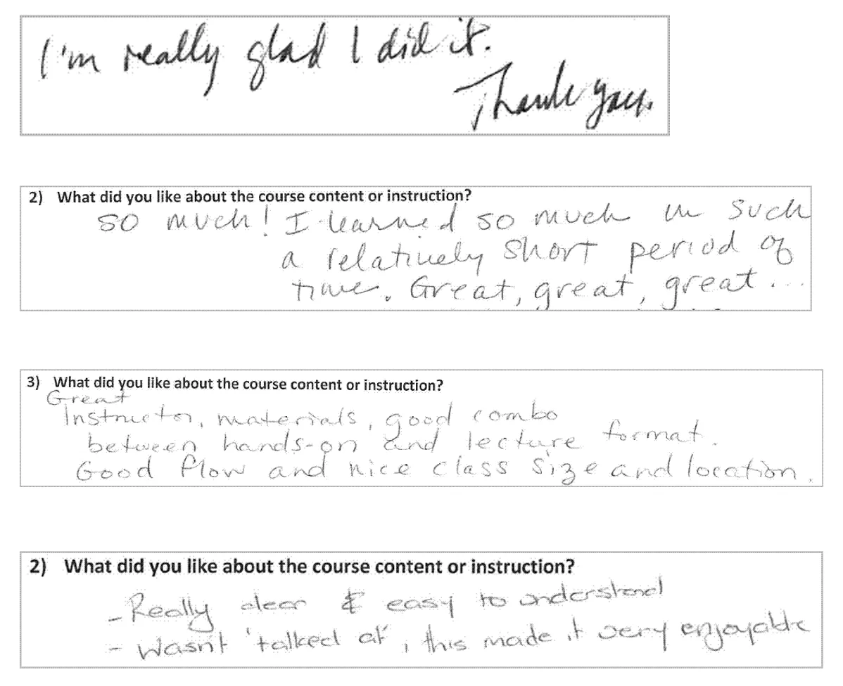 Selected handwritten student evaluations