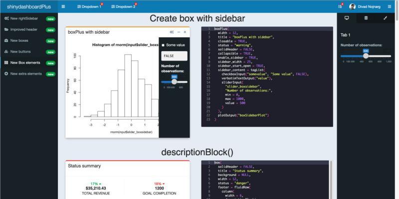 shinydashboardPlus for R shiny app dashboards. An easy but powerful way to add many additional capabilities to shinydashboard built R shiny app dashboards.